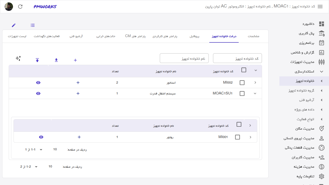 استانداردسازی تجهیزات 1 استانداردسازی تجهیزات در نرمافزار CMMS PMworks آموزش نرم افزار نگهداری و تعمیرات